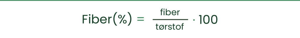 Matematisk formel der viser beregning af fiberprocent ud fra fiber og tørstof.